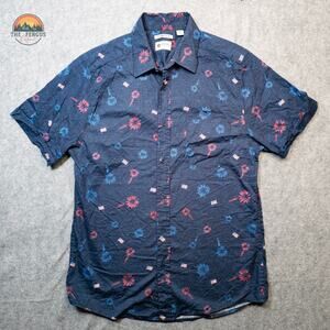 Haggar Clothing Fourth of July Shirt Blue Stretch Short Sleeve Men's Size Medium